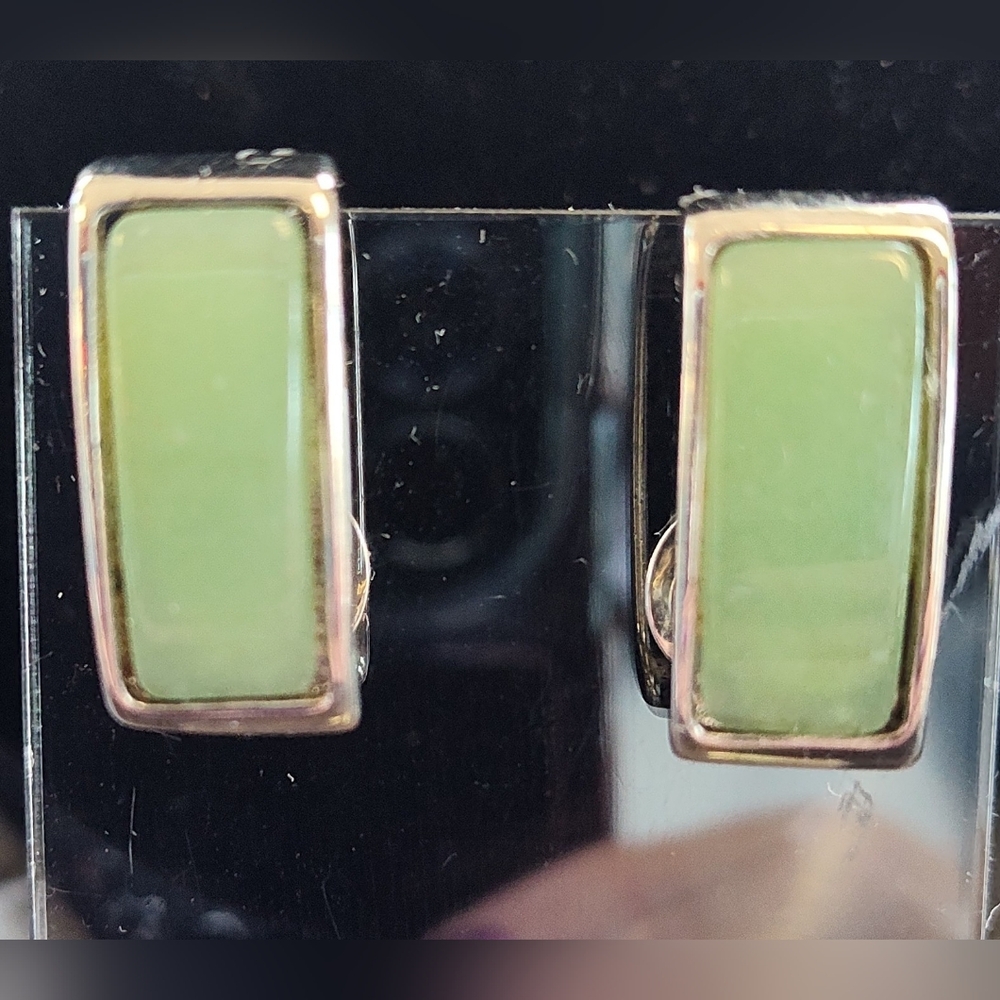 Vintage Premiere Designs Green & Silver Tone Pierced/Clip Convertible Earrings